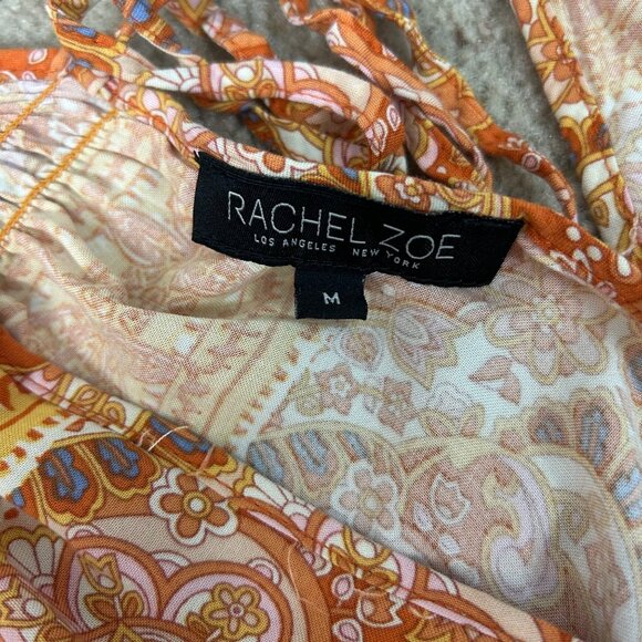 Rachel Zoe Orange Floral Cropped Top Smocked Waist Milkmaid Size Medium Women's - Picture 4 of 4